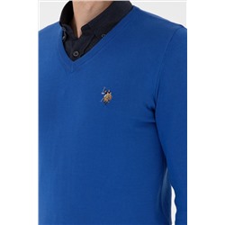 Erkek Slim Fit V Yaka Saks Basic Kazak