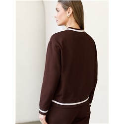 Свитшот среднего объема с V вырезом и принтом из футера двухнитки с эластаном