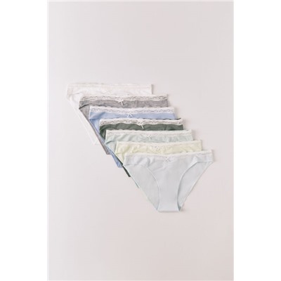 Pack 7 bragas clásicas algodón encaje y lazo