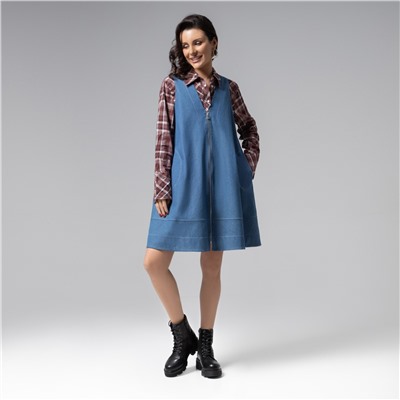 Сарафан объемного кроя с карманами, Джинсовое настроение