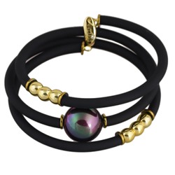 Браслет Гевея (Майорка 16мм бургунди хамелеон, каучук черный; покрытие золото), Есть комплект