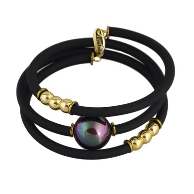 Браслет Гевея (Майорка 16мм бургунди хамелеон, каучук черный; покрытие золото), Есть комплект