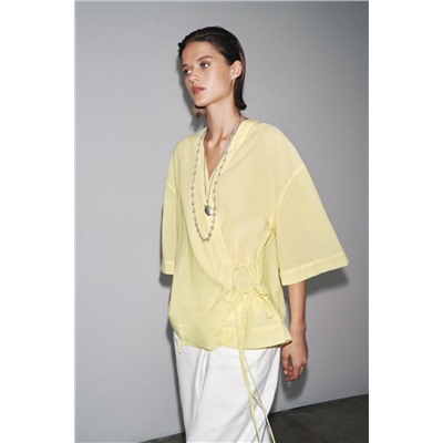 ZW COLLECTION STRIPED KIMONO WITH TIES