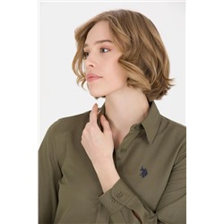 Kadın Koyu Haki Uzun Kollu Basic Gömlek