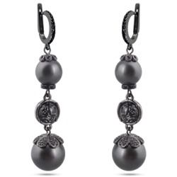 Серьги (Майорка 12-16мм черная матовая; покрытие черный родий)