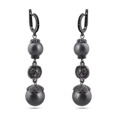 Серьги (Майорка 12-16мм черная матовая; покрытие черный родий)