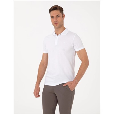 Beyaz Slim Fit %100 Pamuk Polo Yaka Basic Tişört