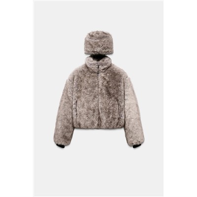 SHORT COAT WITH FAUX FUR HOOD HEIQ XREFLEX™ TECHNOLOGY SKI COLLECTION
