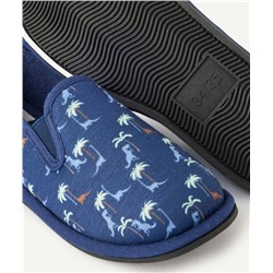 Blue boy dinosaur print slippers