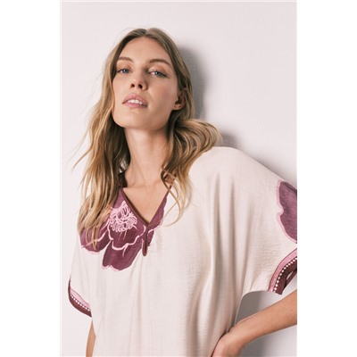 Vestido largo manga corta flor