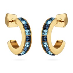 Серьги Квадро (кристаллы SW джинс, аквамарин; покрытие золото), Есть комплект