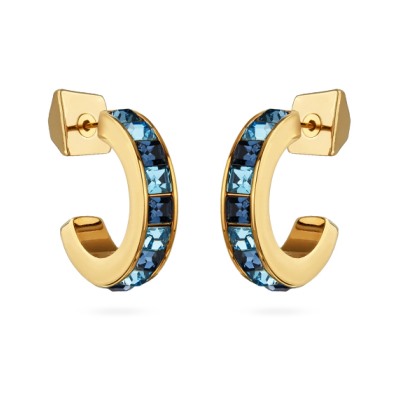 Серьги Квадро (кристаллы SW джинс, аквамарин; покрытие золото), Есть комплект