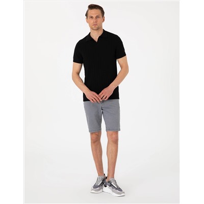Siyah Slim Fit  %100 Pamuk Polo Yaka Triko Tişört