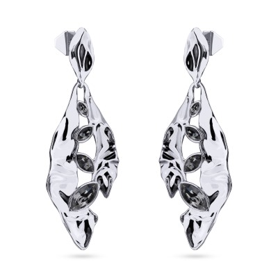 Серьги Эйва (кристаллы SW темно-серые; покрытие родий), Есть комплект