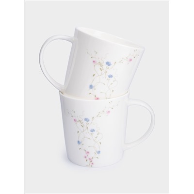 Кружка, 450 мл, 2 шт, фарфор F, белая, Цветы, Gentle garden