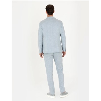 Açık Mavi Ekstra Slim Fit Keten Karışımlı Takım Elbise