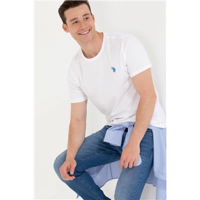 Erkek Beyaz Bisiklet Yaka Tişört