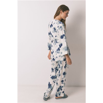 Set pijama satén floral verde