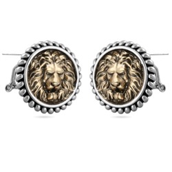 Серьги огненный лев (покрытие античное серебро, античное золото), Есть комплект