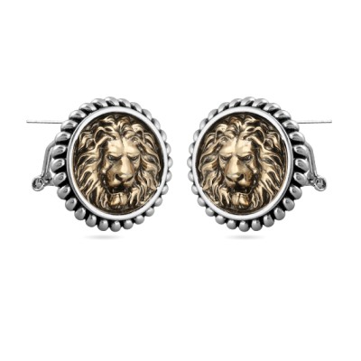 Серьги огненный лев (покрытие античное серебро, античное золото), Есть комплект