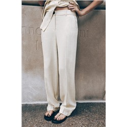 STRAIGHT-LEG LINEN BLEND TROUSERS