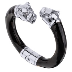 Браслет Пантера (эмаль черная, кристаллы SW белые; покрытие родий), Есть комплект