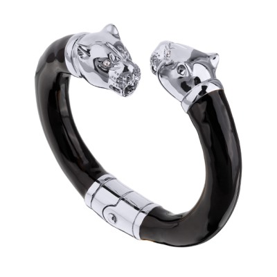 Браслет Пантера (эмаль черная, кристаллы SW белые; покрытие родий), Есть комплект