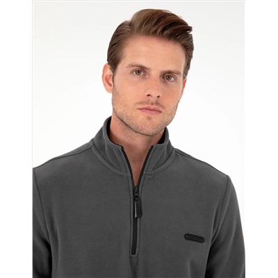 Antrasit Regular Fit Yarım Fermuarlı Polar Sweatshirt
