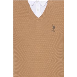 Erkek Camel Melanj V - Yaka Triko Kazak