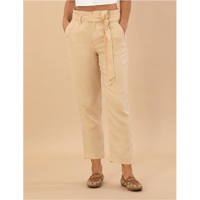 Bej Carrot Fit Keten Pantolon
