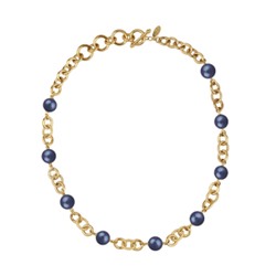 Колье Симбиоз (Майорка черничная 12мм; покрытие золото) 50-60см, Есть комплект