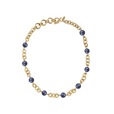 Колье Симбиоз (Майорка черничная 12мм; покрытие золото) 50-60см, Есть комплект