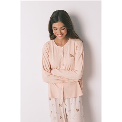 Pijama largo punto suave rosa estampado perritos