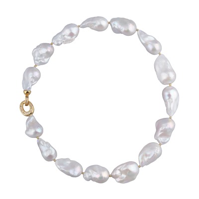 Колье Барокко (жемчуг 15-25мм белый, фианит; покрытие золото) 45см, Есть комплект