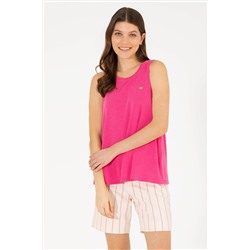 Kadın Fuşya Bisiklet Yaka Kolsuz Tişört