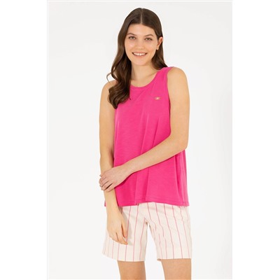 Kadın Fuşya Bisiklet Yaka Kolsuz Tişört