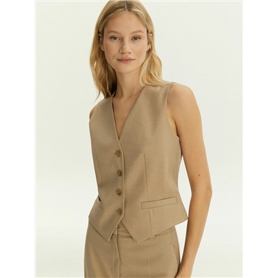 Однобортный жилет из костюмной шерсти, GL094/ant