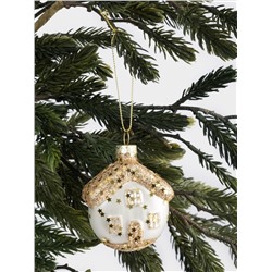 Игрушка елочная, 4х6 см, стекло, золотистая, Домик, New year