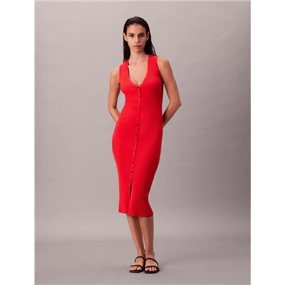 Cotton Rib V-Neck Dress