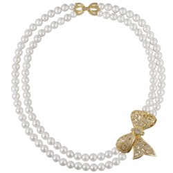 Колье (Майорка белая 8мм, белый фианит; покрытие золото) 45см, Есть комплект