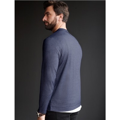 Джемпер хенли из полотна пике с меланжевым плетением с эластаном