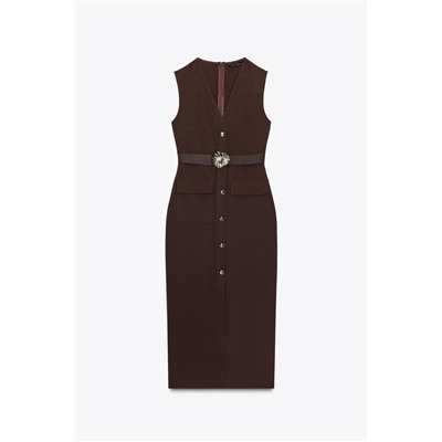 VESTIDO MIDI CREPE CINTURÓN