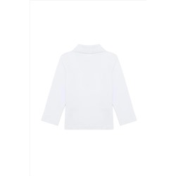 Kız Çocuk Beyaz Basic Polo Yaka Sweatshirt