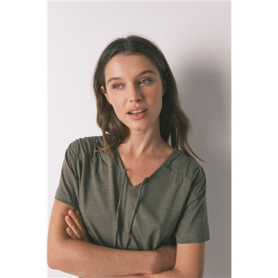 Camiseta manga corta algodón frunce verde