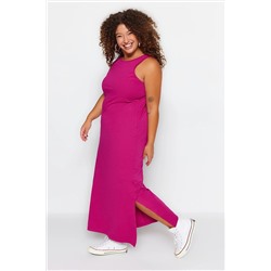 Trendyol Curve Fuşya Shift Örme Penye Bisiklet Yaka Yırtmaçlı Elbise TBBSS22AH0162