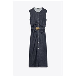 Z1975 DRAPED DENIM MIDI DRESS WITH BELT