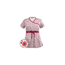 UA Ditzy Bouquet White Mock Wrap Scrub Top