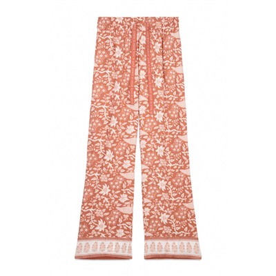 Pantalón largo viscosa flores naranja