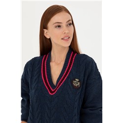 Kadın Lacivert V- Yaka Kazak