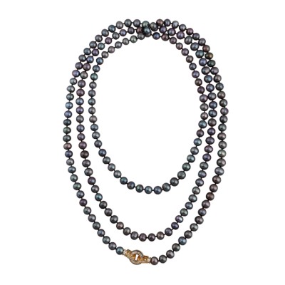 Колье (жемчуг шоколад микс 8-9мм, фианит; покрытие золото) 160см, Есть комплект